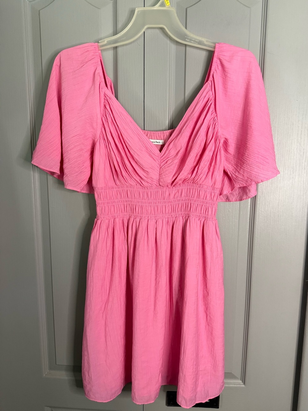 Abercrombie & Fitch Pink V-Neck Flutter Sleeve Smocked Waist Dress